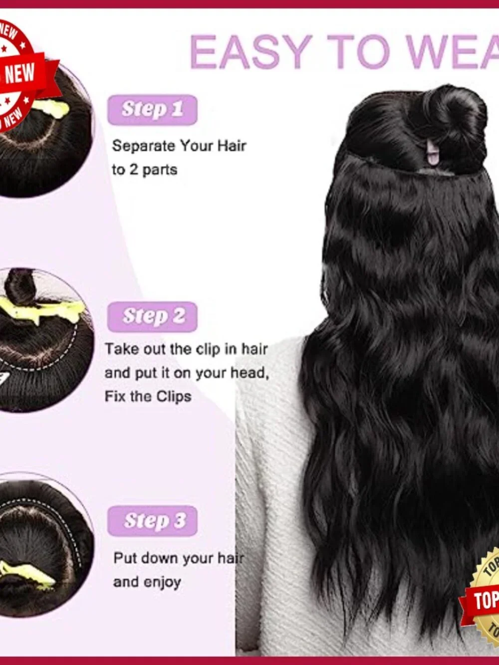 20 Inch Clip-In Human Hair Extension, 5 Secure Clips, Silky Straight